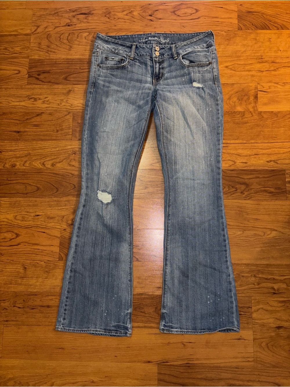 Y2K American Eagle Outfitters Light Blue Distressed Flare Jeans